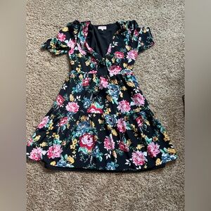 Leyden Black Floral Dress With Cutout